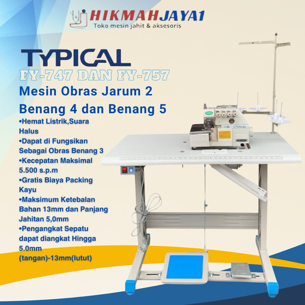 Mesin Obras Typical Siruba  Benang 4 dan Benang 5 Second, Kaki Import Meja Import Meja Lokal Aksesor
