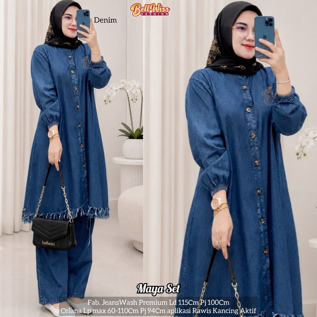 Maya Set Tunik Setelan Wanita Jeans by Bellwiss Realpict