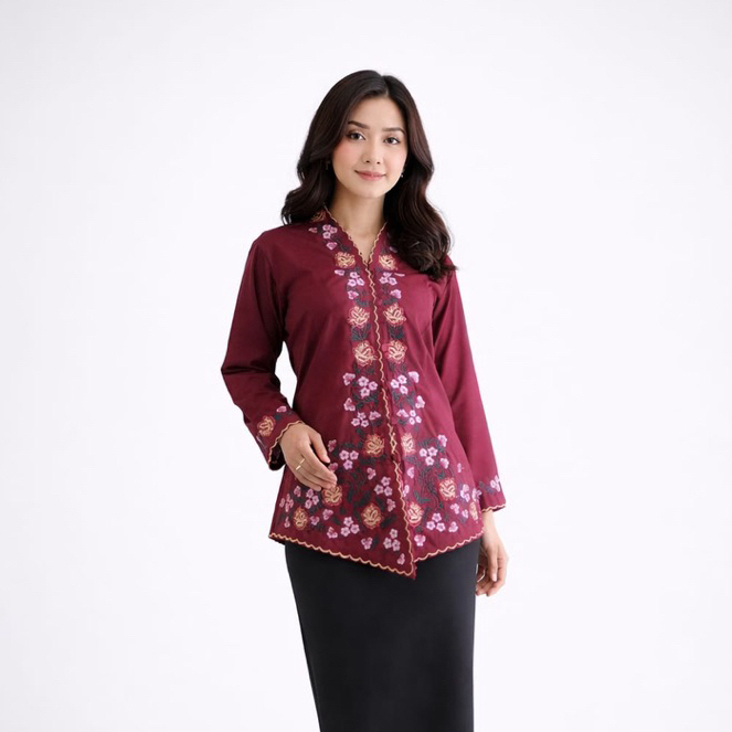 Lidyra Kebaya Encim Bordir Motif Bunga Katun Toyobo