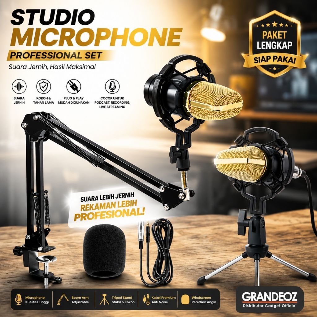 TaffSTUDIO BM 700 Mikrofon 3.5mm Kondenser Studio dengan Shock Proof USB Mount BM700 Mic BM-700 Cond