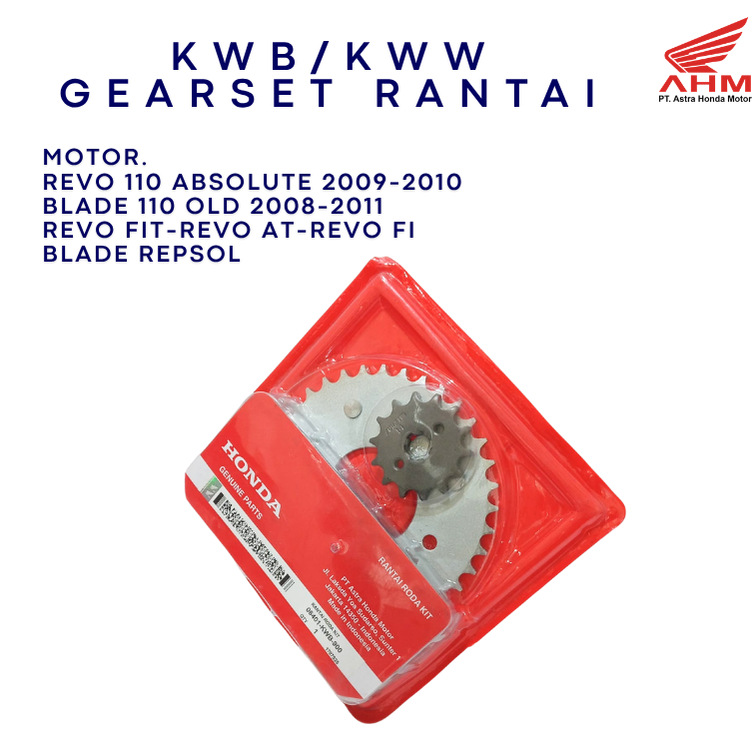 GEAR SET RANTAI KWB/KWW ORIGINAL AHM HONDA REVO 110,BLADE 110 OLD,REVO FIT FI