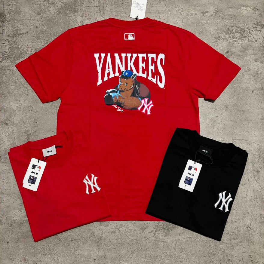 Kaos Branded MLB NY Bordir Pony Print//Baju Kaos MLB NY YNKS PonyLand//Kaos Branded Unisex