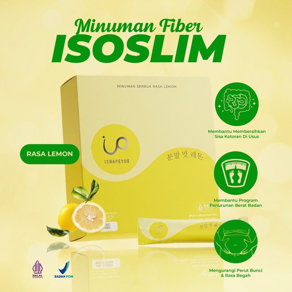 Isoslim Fiber Drink - 1 box (isi 15 sachet) Detox Pencernaan, Lancar BAB, Minuman diet