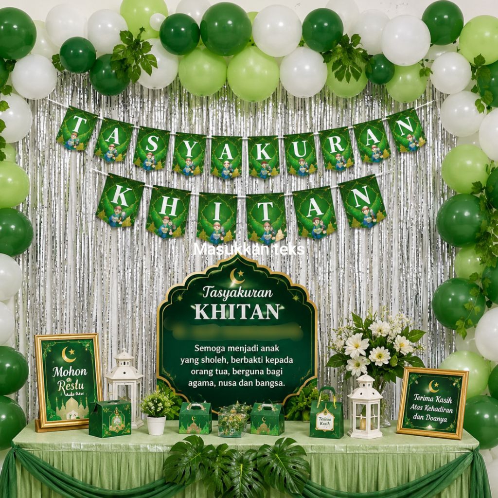 Banner Tasyakuran Khitan Hijau Dekorasi Ulang Tahun Khitan Banner Selamat Khitan Tema Hijau Hiasan P
