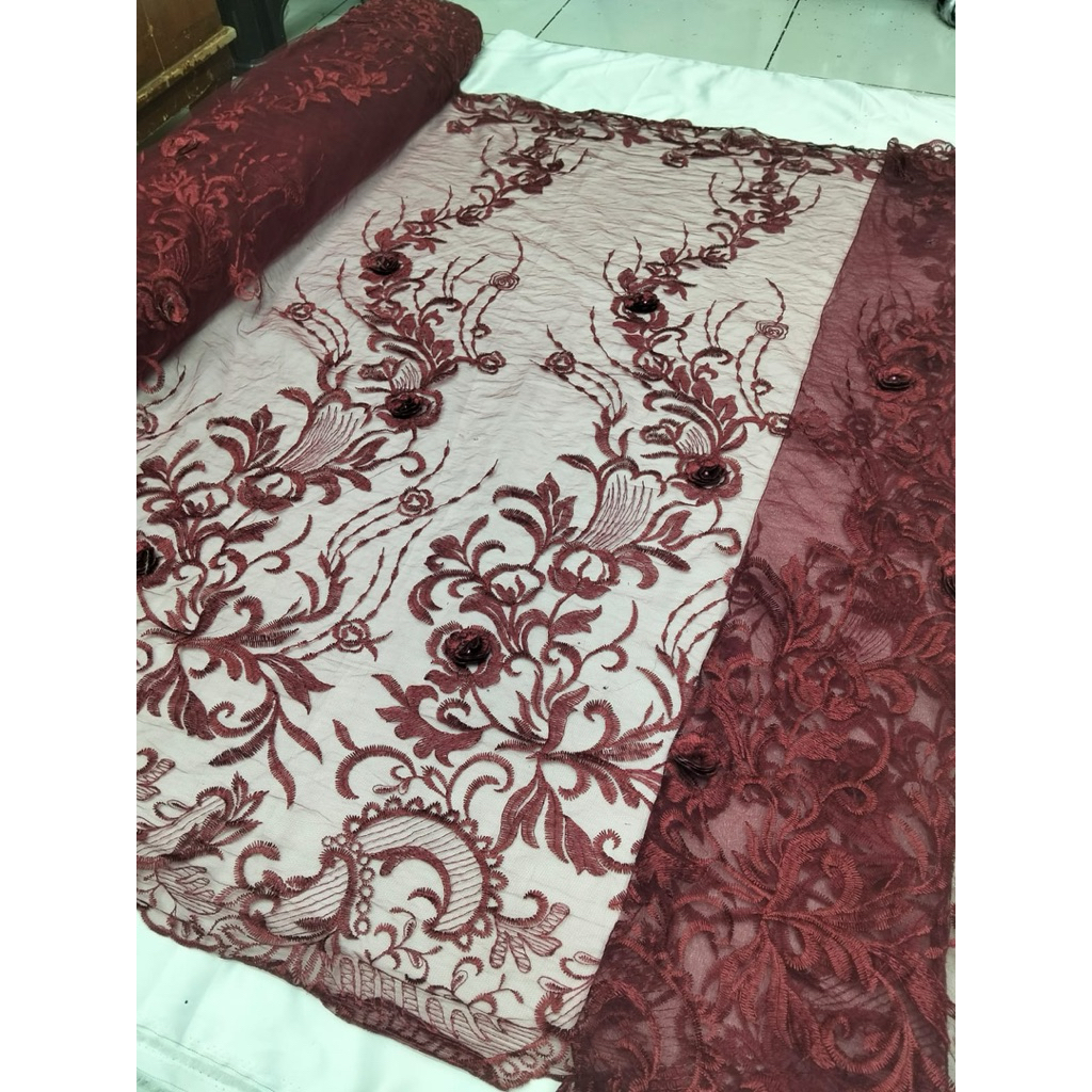 KAIN TILLE 3D MOTIF BARU/BAHAN KEBAYA WANITA TILLE 3D/TILLE BUNGA TIMBUL
