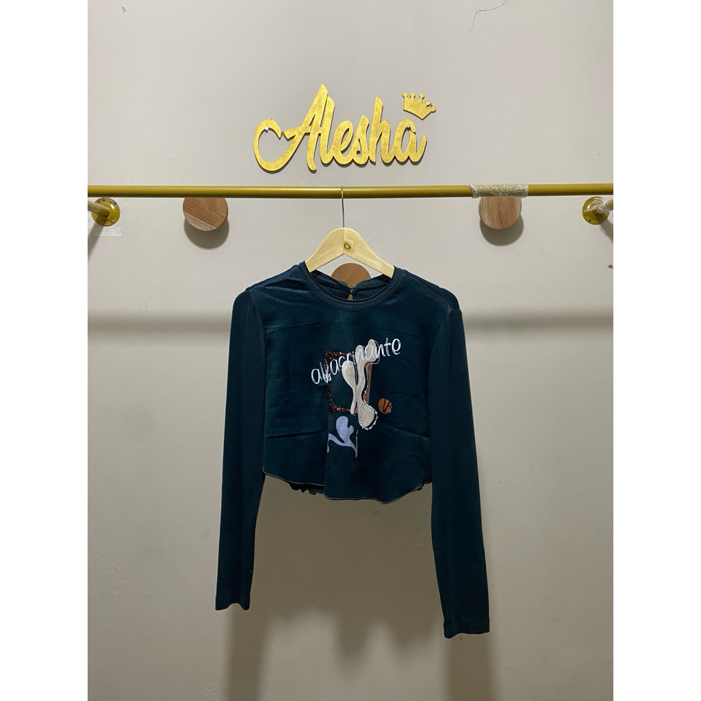 Blouse Wanita Rib Vintage Royal Blue Jumbo