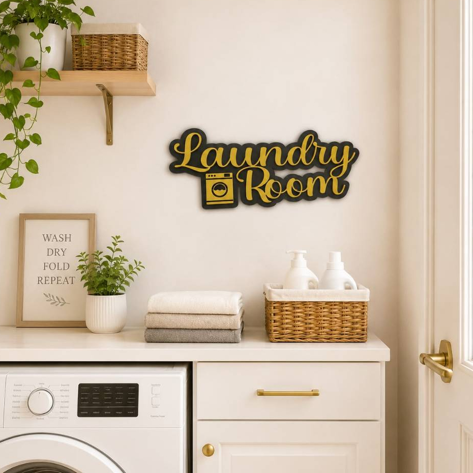 Tulisan Timbul Double Layer Laundry Room Penanda Ruang Dua Layer Aesthetic Tempat Laundri