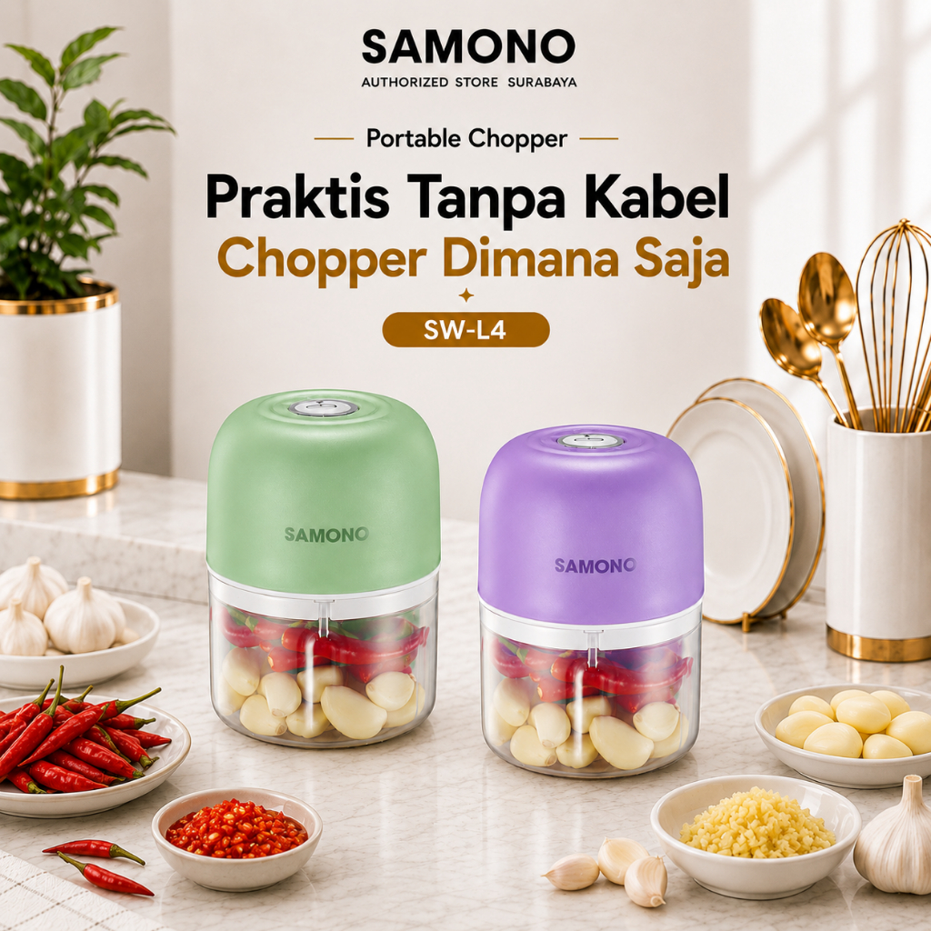 SAMONO Portable Chopper Tanpa Kabel 250ml Type C Charging  Penggiling Bumbu | MPASI | Garansi 1 Tahu