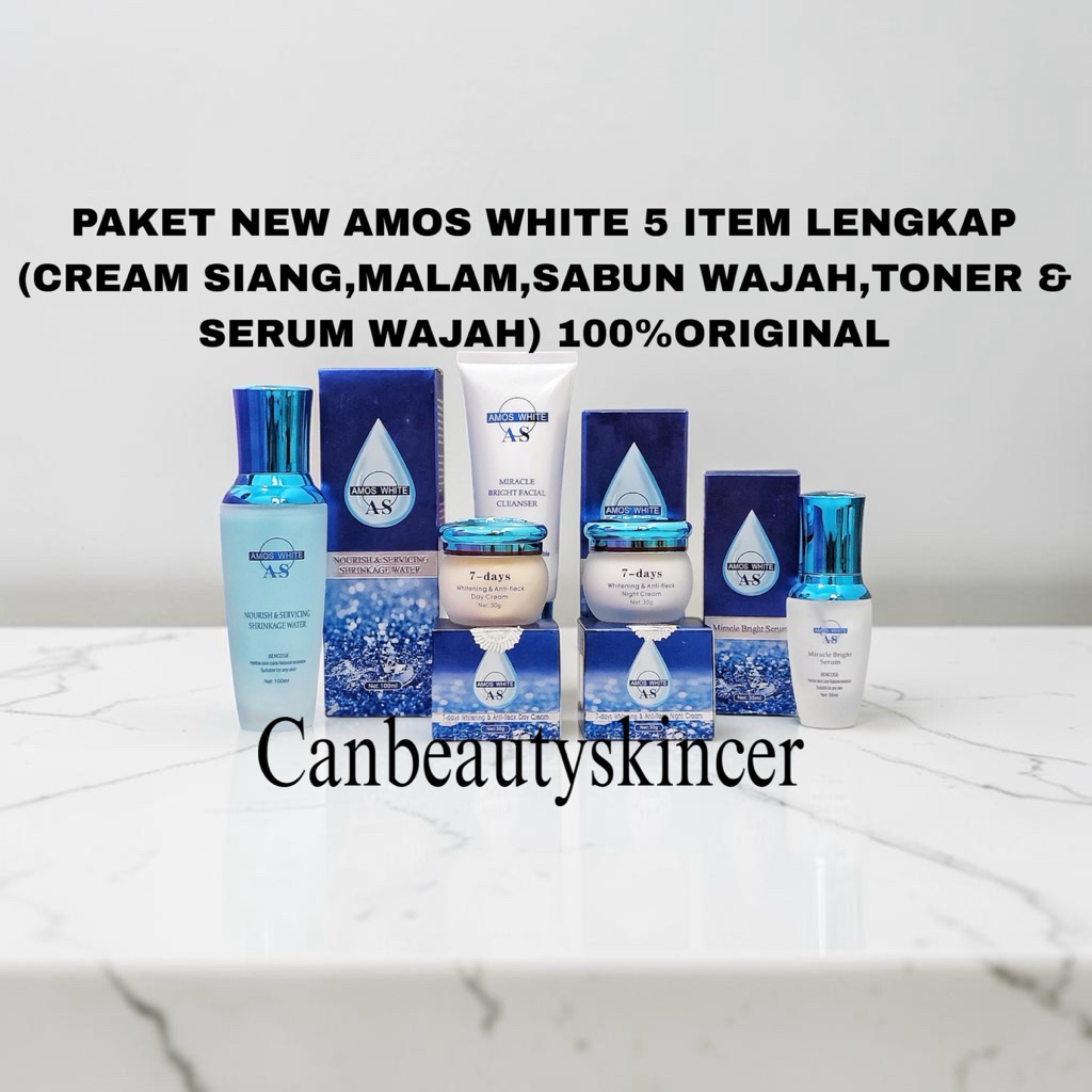 CBS-PAKET NEW AMOS WHITE LENGKAP 5IN1 (CREAM DAY,NIGHT,SERUM,FACIAL & TONER)100%ORIGINAL