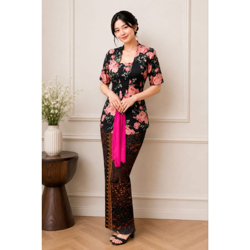 atasan kebaya bunga melar lengan pendek lawasan kembangan nenek kutubaru vintage floral strait sttet