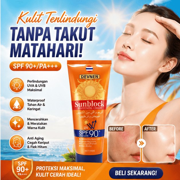 Sunscreen Whitening Sunblock Cream SPF 90 Wajah Tahan PA+++ Sunblock Wajah dan Badan