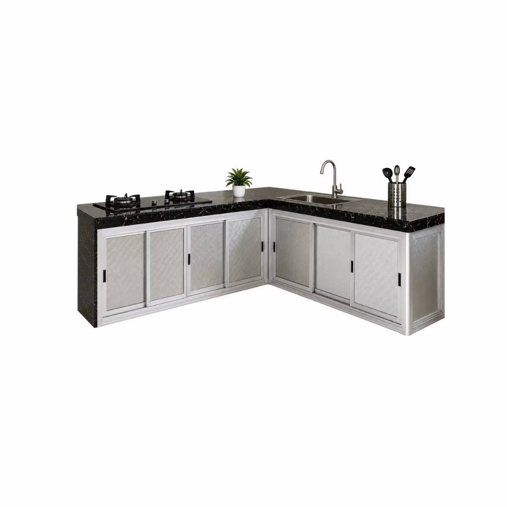 Kitchen Set Aluminium Kaca Penutup Bawah Dapur | Kabinet Dapur Aluminium Anti Karat | Kitchen Set Mi