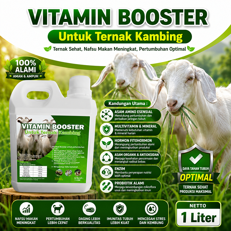 Vitamin Ternak Organik Kambing 1L | Booster Nutrisi Kambing Etawa, Kacang, Boer & Gibas untuk Menduk
