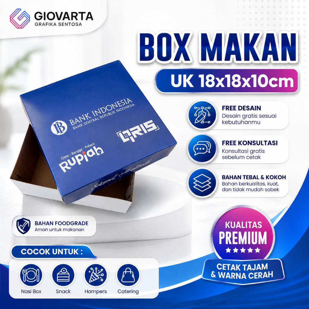 Box Makanan / Paper Box / Lunch Box Paper Custom Desain Ukuran 18x18x10