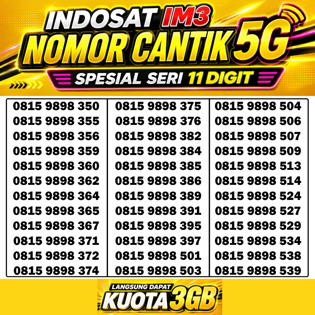 Nomor Cantik Indosat ooredoo 11 digit murah free kuota 3Gb