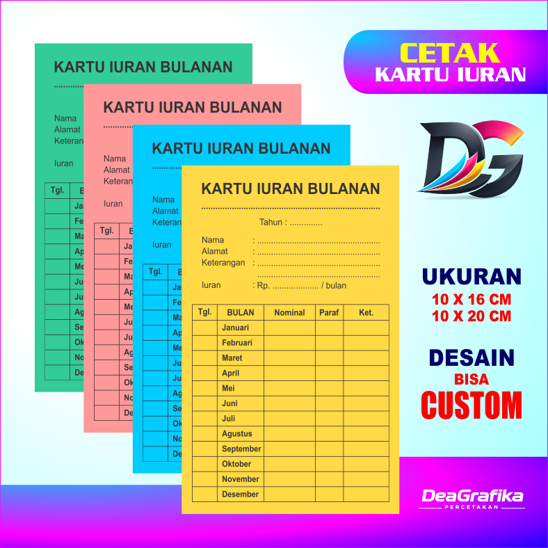Kartu IURAN BULANAN - Cetak Kartu Iuran CUSTOM - KARTU TABUNGAN