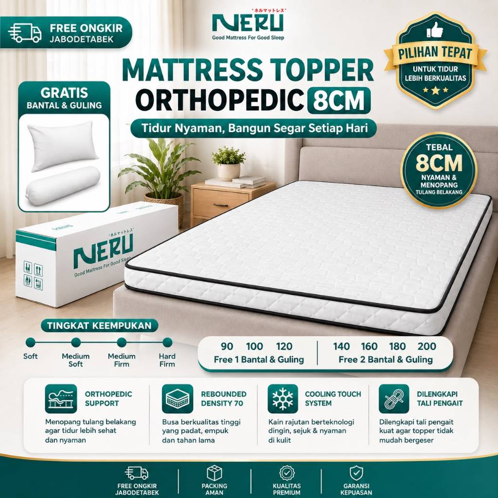 NERU Topper Orthopedic Mattress Hard Firm 8Cm / Pelapis Tambahan Kasur / Topper Kasur Hotel / Orthop