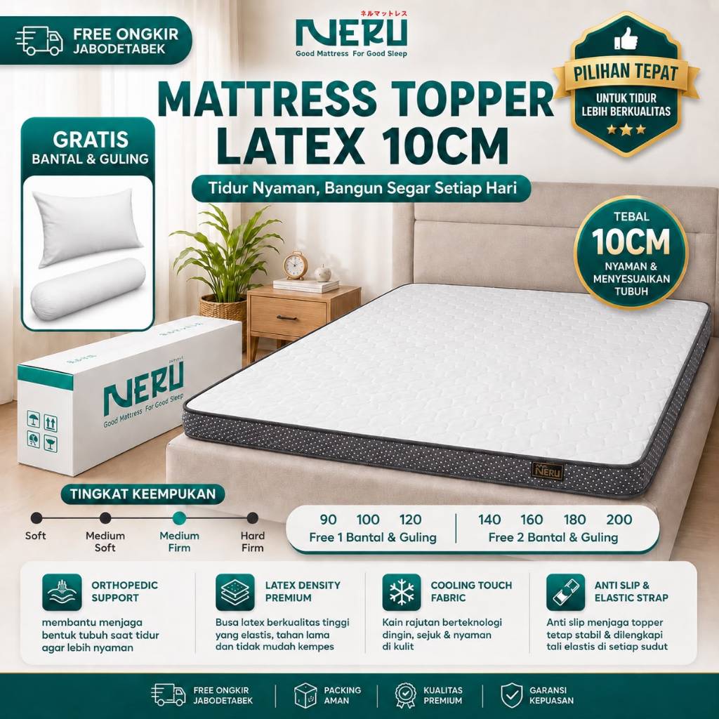 NERU Topper Latex Medium Firm 10CM / Pelapis Tambahan Kasur / Topper Kasur Hotel / Natural Latex