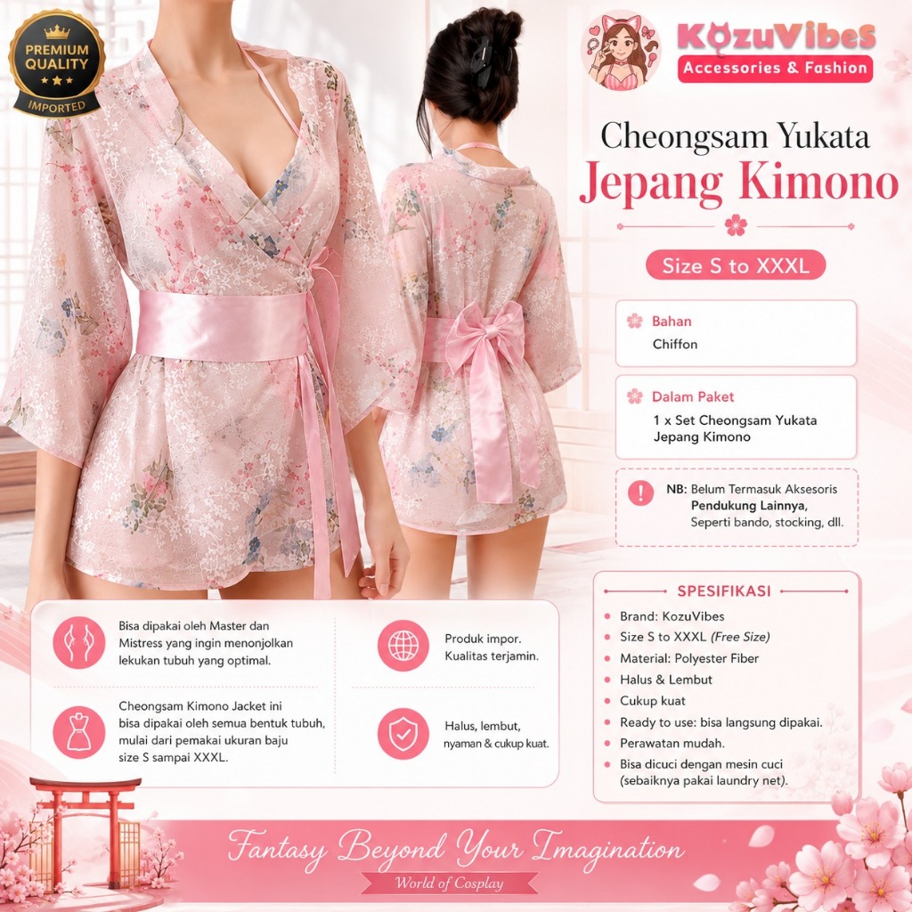 Kozuvibes Cosplay Sexy Uniform Seragam Cheongsam Yukata Jepang Kimono
