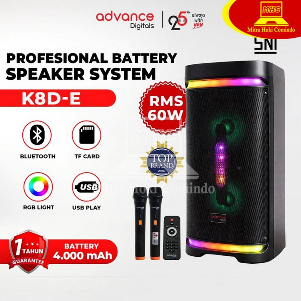 Speaker karaoke Advance K8D-E Speaker Aktif Bluetooth 8 Inch 2 Mic Wireless Karaoke RGB Light Super 