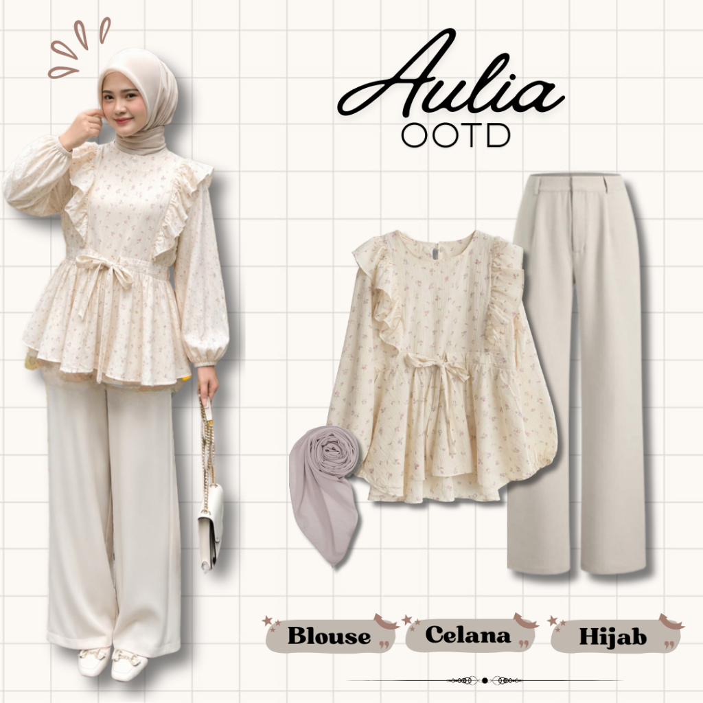 Setelan Wanita Kekinian Korean Look Hijab 3in1(Blouse+Celana+Hijab)OOTD Hangout Simple ELegan VS14E