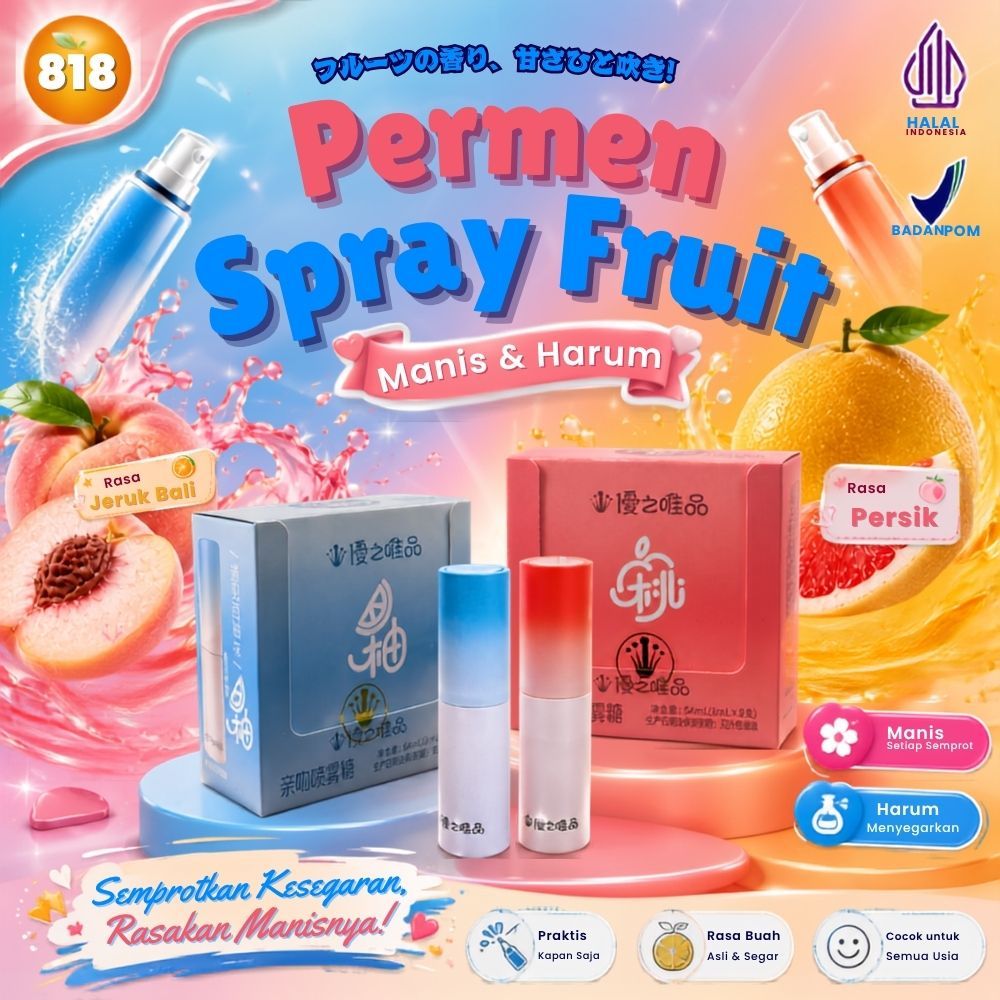 Spray Fruit Candy Permen Semprot Cium Rasa Persik Jeruk Bali Premium Halal BPOM Aroma Buah Menyegark