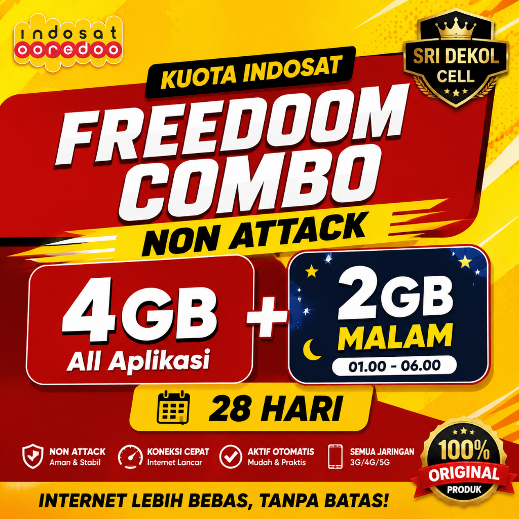 ISI ULANG KOUTA INDOSAT FREEDOM COMBO 4GB + 2GB MALAM 28 HARI | KUOTA INTERNET ALL APLIKASI | NON AT