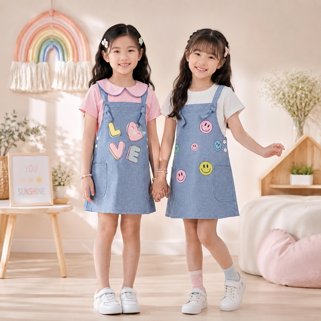 Two Mix Baby - Dress Anak Perempuan Lucu 2026 - Baju Harian Anak Cewek Jeans Usia 1-8 Tahun 4137C