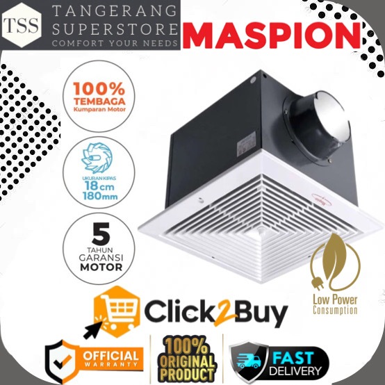MASPION EXHAUST FAN MV-18EX MV18EX MV 8EX EKSOS PLAFON 8 INCH STRONG FAN LOW WATT MASPION EKSOS