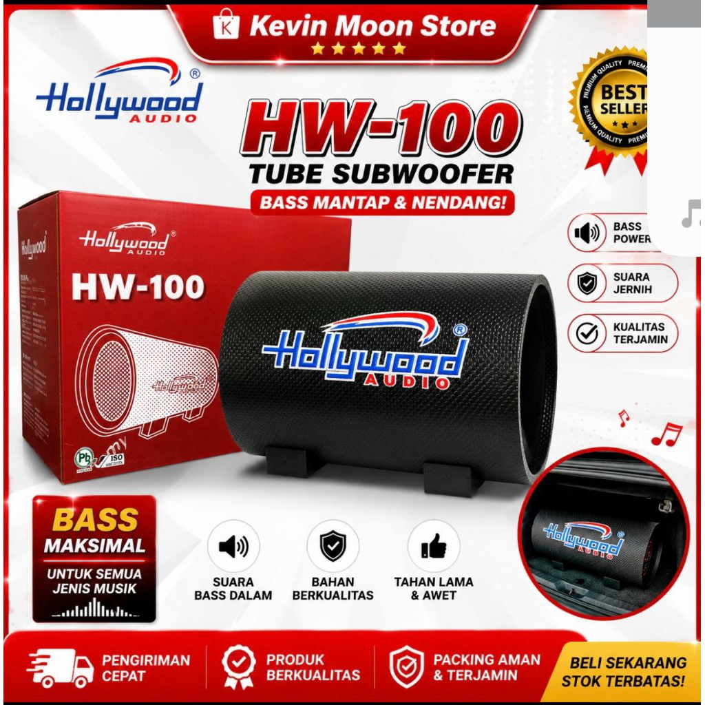 Basstube subwoofer aktif mobil Hollywood HW-100 / speaker subwoofer aktif mobil berkualitas suara je