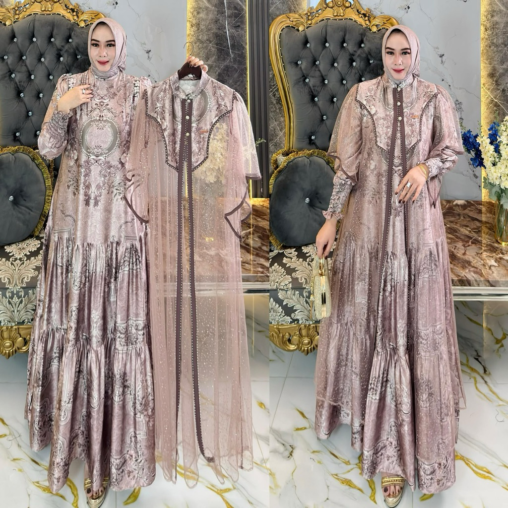 Zifa Fashion || Cod || Dealova Dress Vol 2 Free Hijab Segi4 || Gamis Set Motif Rompi Tile Model Terb