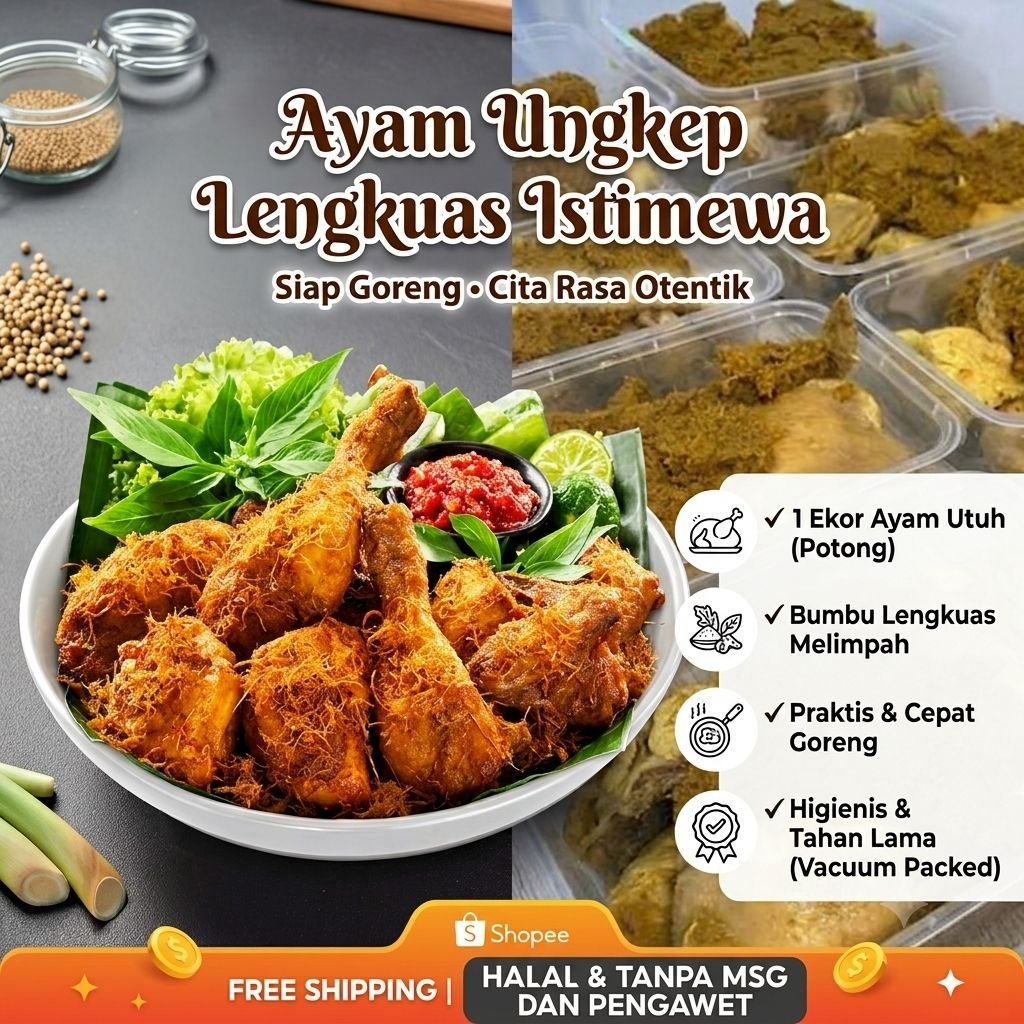 Ayam Ungkep Lengkuas 1 Ekor Utuh - Halal Non MSG & Pengawet - Siap Goreng - frozen food - meal prep 