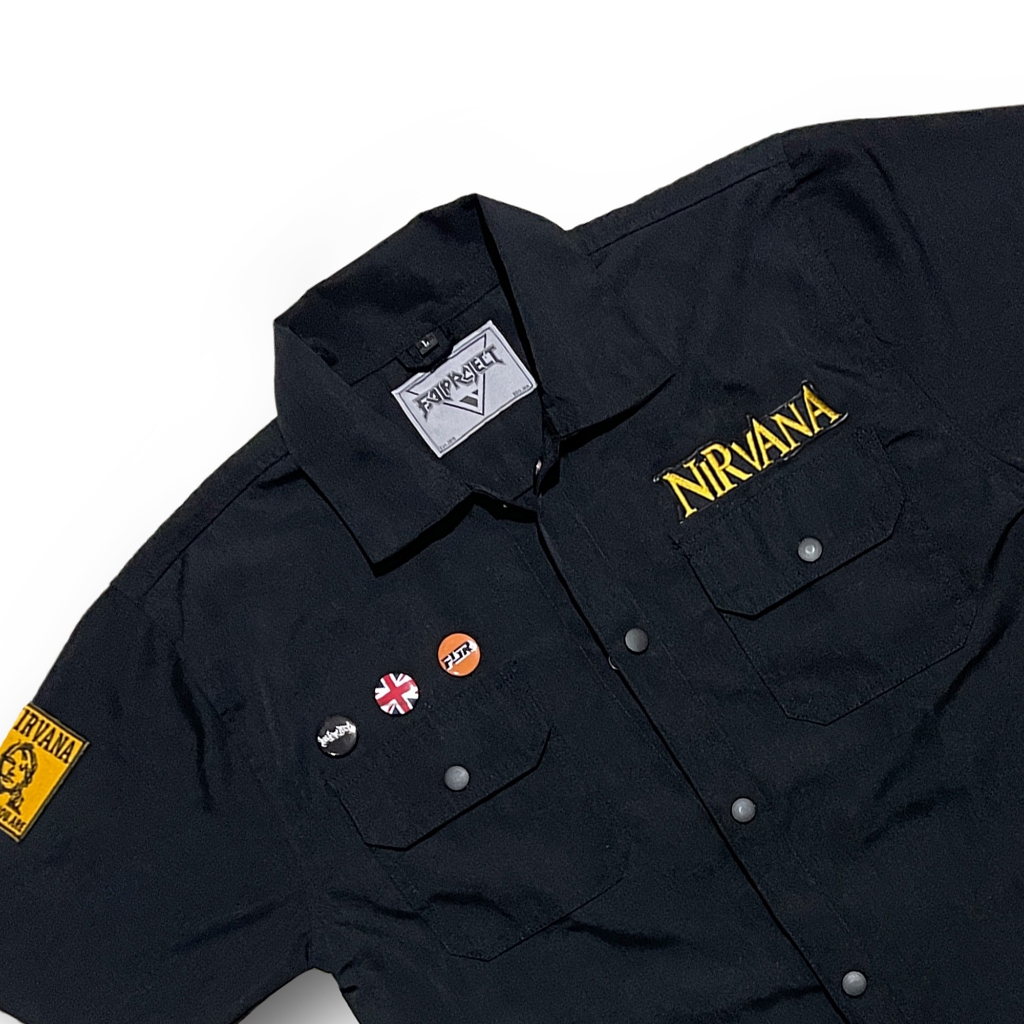 workshirt kemeja pendek nirvana workshirt band musik tempelan sablon dtf premium terlaris