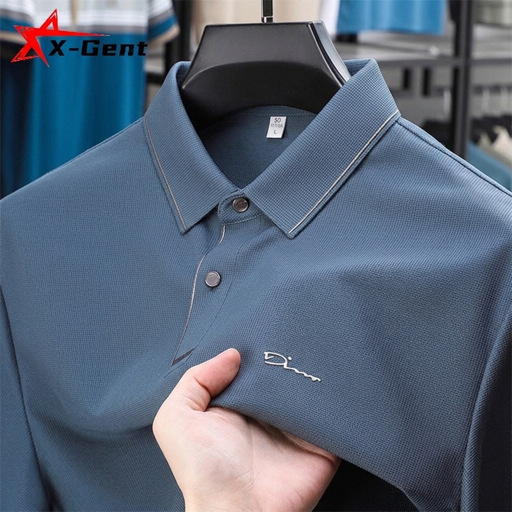 X-Gent Kaos Polo Pria Biru Lengan Pendek-Gaya Bisnis Kasual Elegan  Import, Bahan Premium, Nyaman & 