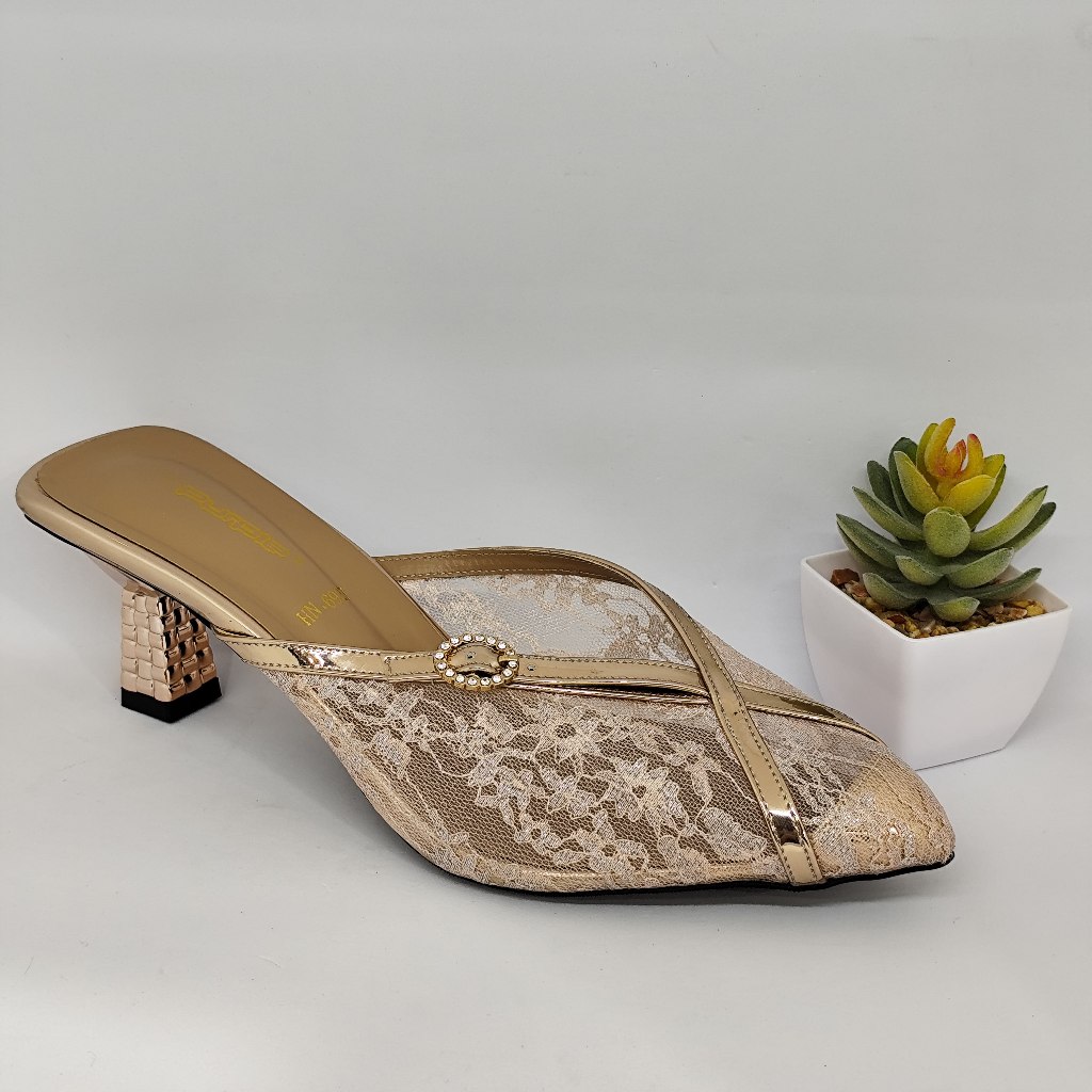 Sandal Heel Pesta Brokat Rose Gold Purple HN 6927 - Heels Wanita Elegan