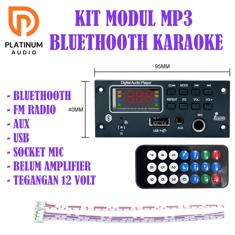 Kit Modul MP3 Bluethooth Karaoke Vire Spaker Aktif dan pasif Dc 12 Volt BT369