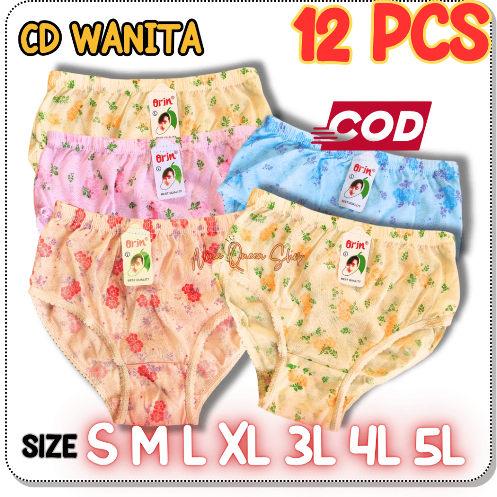 12 Pcs Celana Dalam Wanita Orin Katun Bunga Motif CD BUNGA ORIN