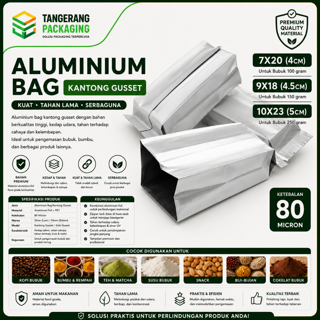 Aluminium Bag/Kemasan Aluminium Foil Gusset/Kantong Gusset