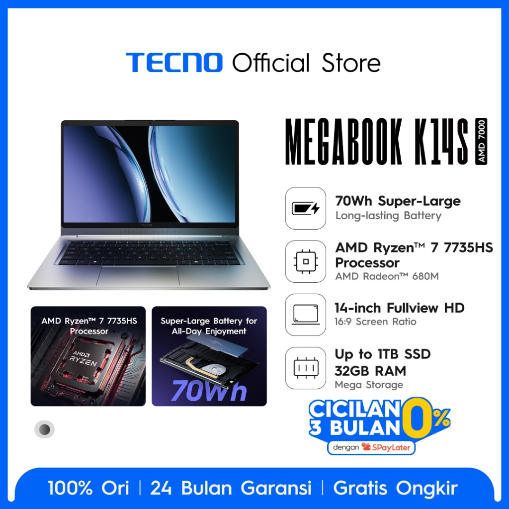 TECNO MEGABOOK K14S AMD Ryzen™ 7 - 7735HS 16 + 512 GB