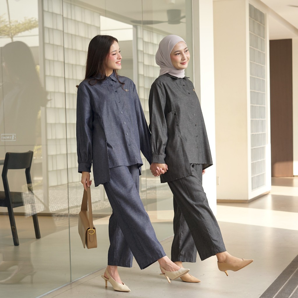 Ederra Keira Set Top Pants / One Set Polos Wanita / Celana Panjang High Waist Wanita Full Karet Ping