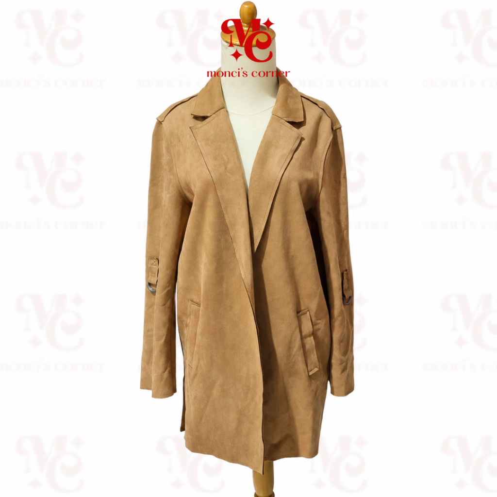 MONCI'S PRELOVED - STRADIVARIUS BLAZE SUEDE COAT | LUARAN OUTER COAT JAKET KULIT LONG OUTER | OUTER 