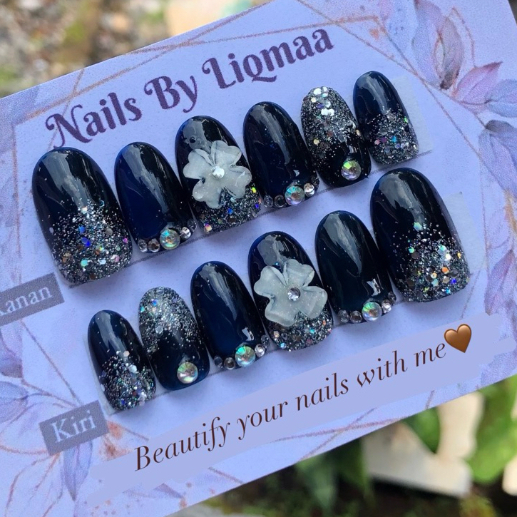KUKU PALSU NAVY BUNGA / NAIL ART WEDDING