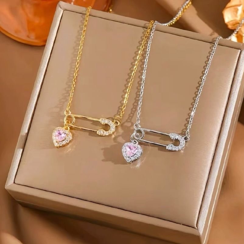 Kalung Wanita Rantai Klavikula Emas Muda Merah Desain Elegan