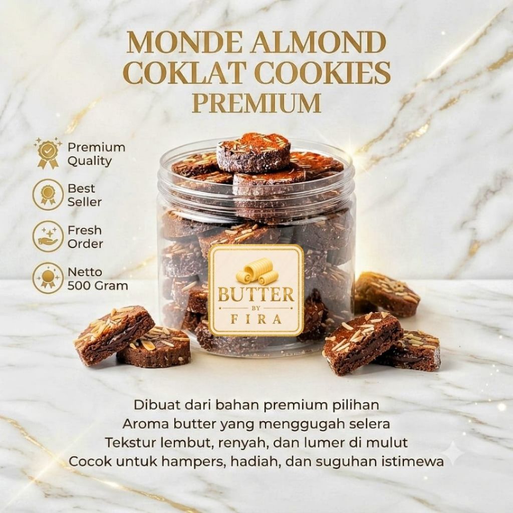 Kue Monde Coklat Almond 500gr Premium Kue Kering Cokelat Kacang Almond Lembut Lumer Homemade Enak
