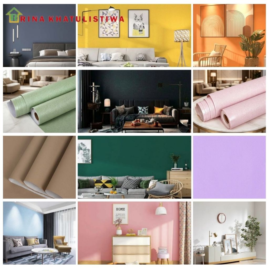 Wallpaper Stiker Dinding Kamar Motif Polos Bertekstur Ukuran 1 Roll L 45cm x P 8m Dekorasi Ruangan