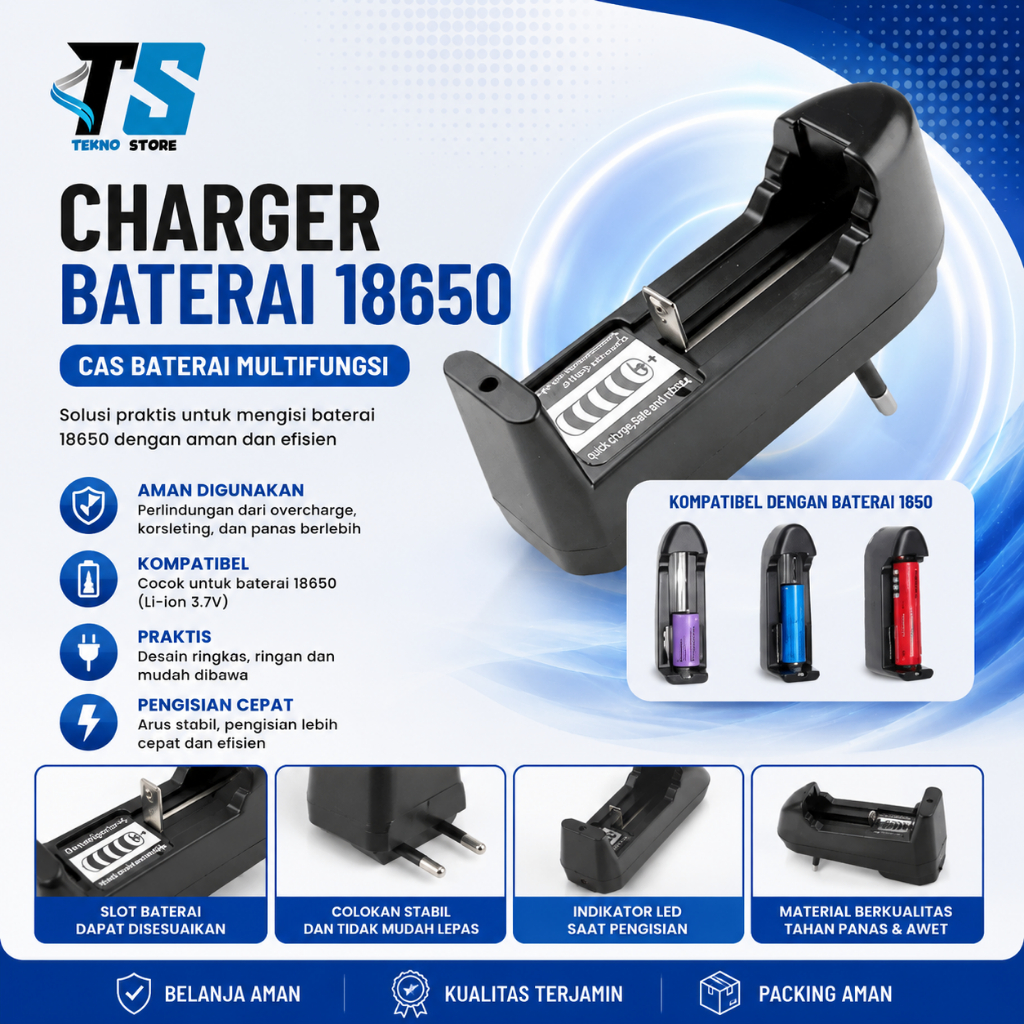 charger baterai 18650 / cas baterai 18650 / cas baterai laptop / cas baterai senter - Teknologi Stor