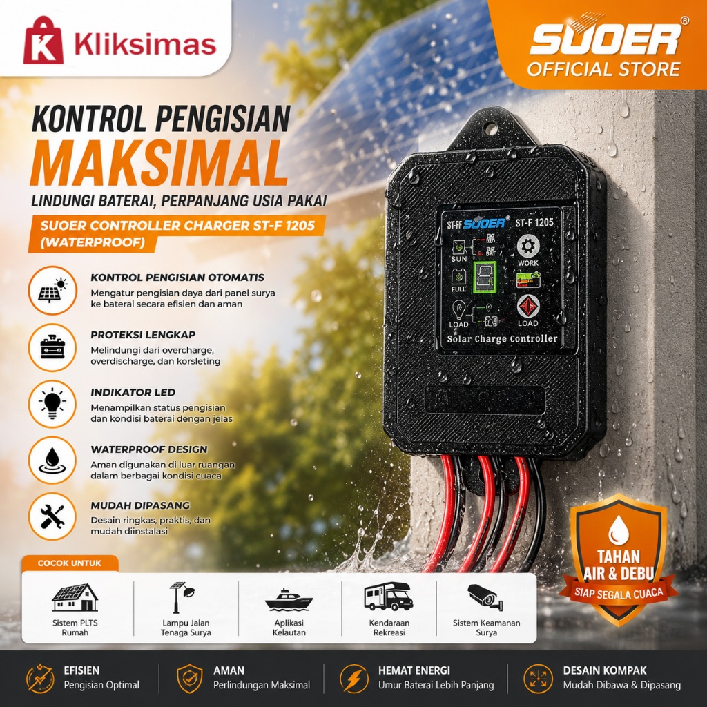 SUOER CONTROLLER CHARGER ST-F 1205 (WATERPROOF)