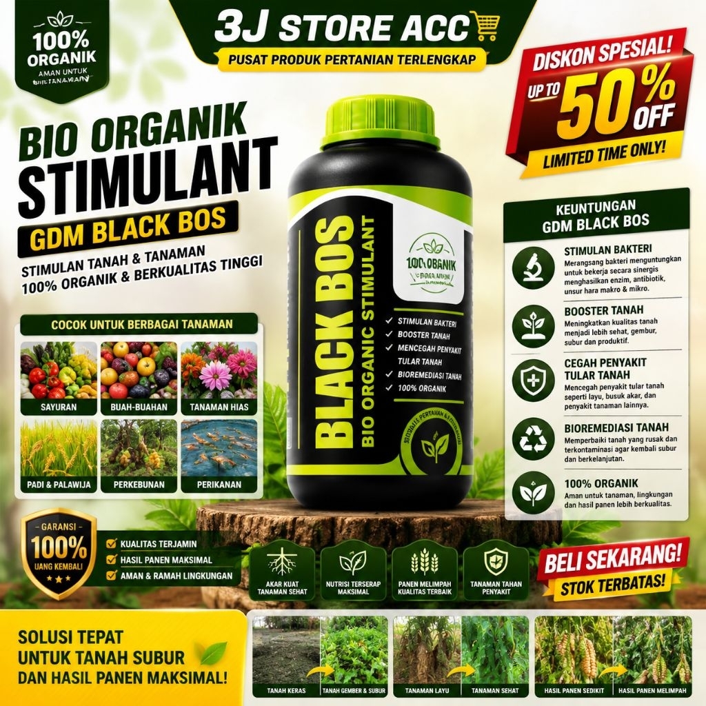 Bio Organic Stimulant GDM Black BOS 1Kg Pupuk Organik Cair Perangsang Akar Booster Tanah Penyubur Ta