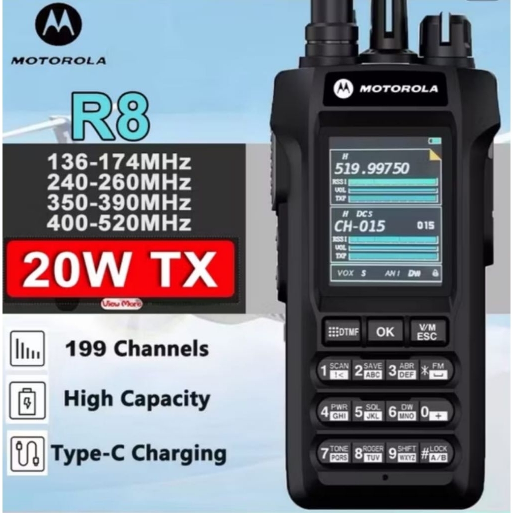 HT MOTOROLA R8,  4 BAND MELIPUTI DUAL BAND  UHF dan VHF