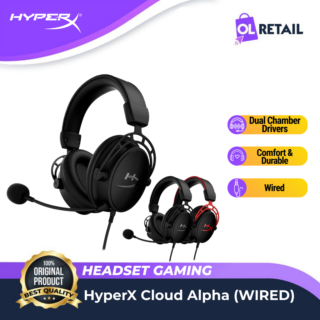 Headset Gaming HyperX Cloud Alpha WIRED Noise Cancelling 3.5mm with Mic